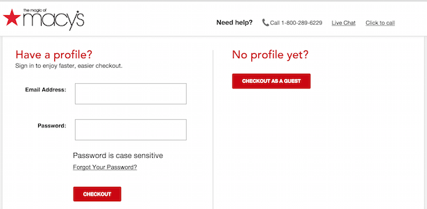 macy's guest checkout - cart abandonment rate