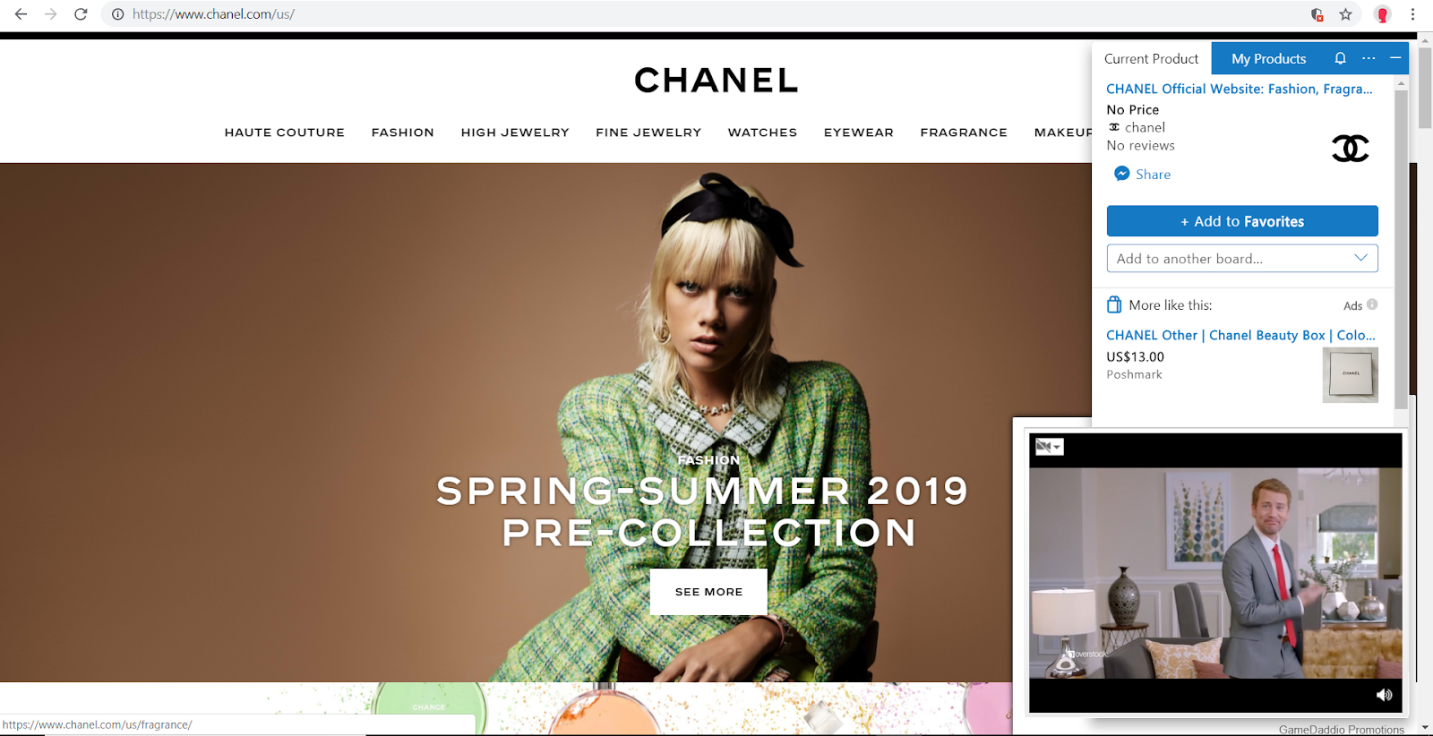 chanel video browser injected ads