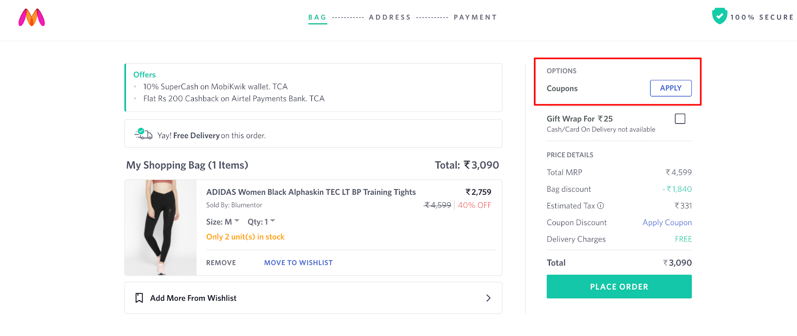 myntra cart abandonment rate