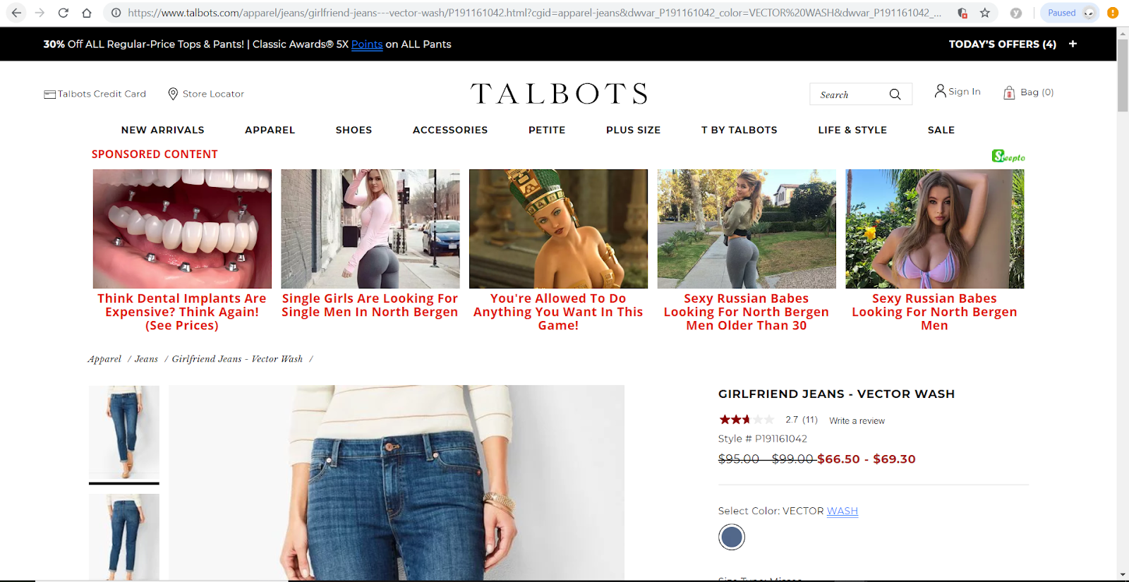 talbots browser injected ads adult content