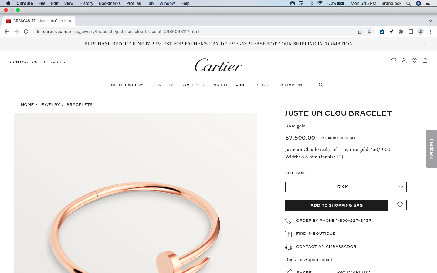 CRB6048117 - Juste un Clou bracelet - Rose gold - Cartier